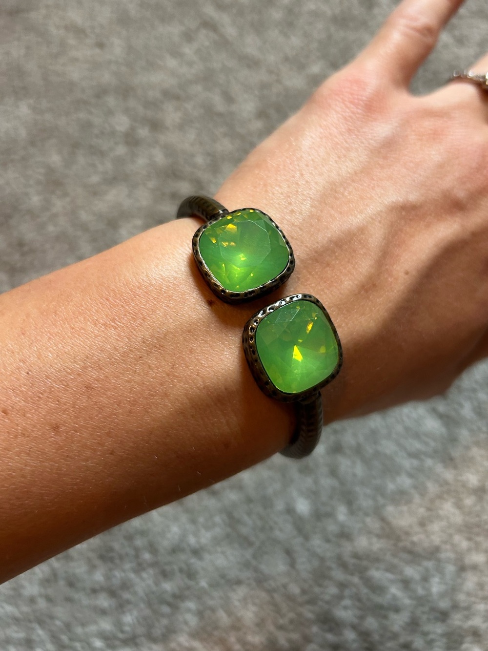 Green Double Stone Cuff Bracelet - Women Jewelry